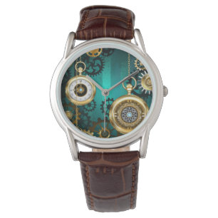 Relógio Steampunk Jewelry Watch em um fundo verde