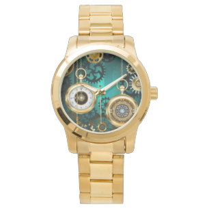 Relógio Steampunk Jewelry Watch em um fundo verde
