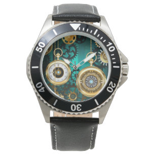 Relógio Steampunk Jewelry Watch em um fundo verde