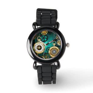 Relógio Steampunk Jewelry Watch em um fundo verde