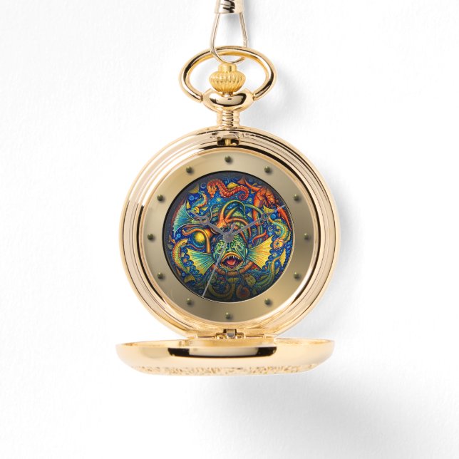 Relógio Steampunk Submarine Porthole Undersea Creatures (Frente)