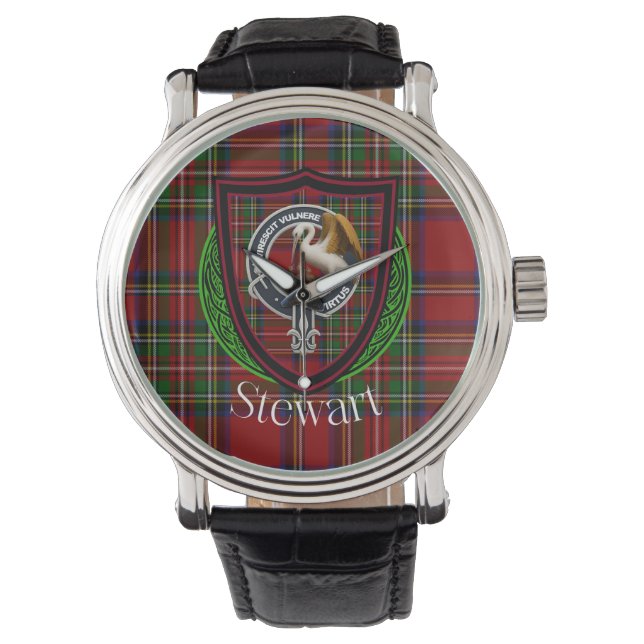Relógio Stewart Scottish Clan Tartan & Crest (Frente)