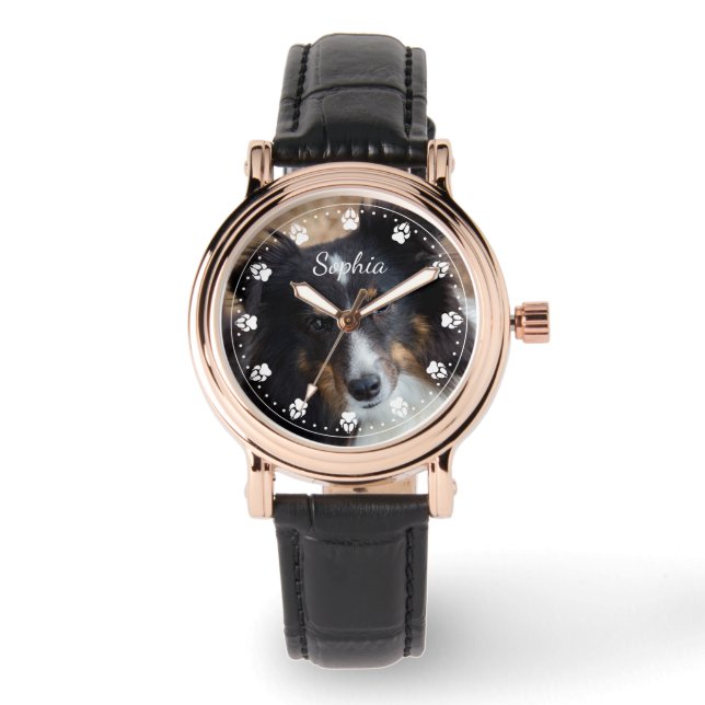 Relógio Sua Foto Pet E Texto E Qualquer Rosto De Pata Colo (Frente)
