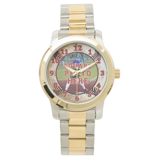 Relógio SUA FOTOGRAFIA QUADRADA de Baseball Watts Instruçã (Frente)