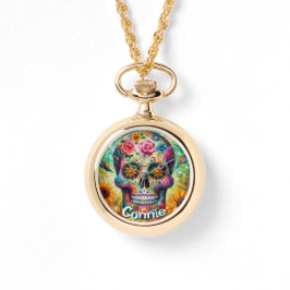 Relógio Sugar Skull Day of the Dead Floral Personalized