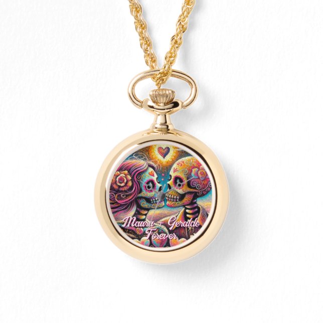 Relógio Sugar Skulls in Love Chalk Pastel Personalized (Frente)