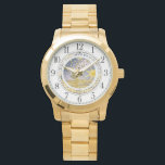 Relógio Sun Stars Celestial<br><div class="desc">Um sol vibrante e estrelas celeste ilustrado com relógio de pulseira dourado.</div>