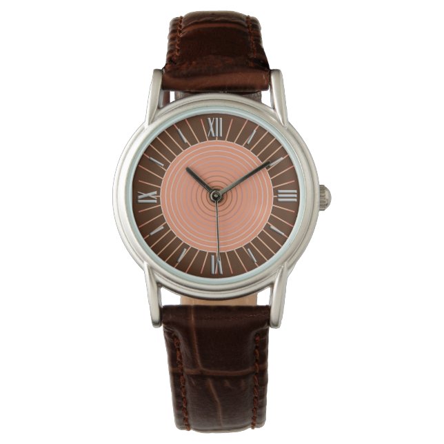Relógio Sunburst Geométrico Moderno - Peach e Brown (Frente)