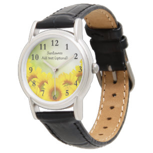 Relógio Sunflower Black Leather Strap Watch