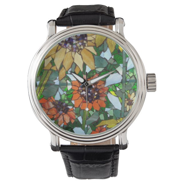 Relógio Sunflower Mosaare Watch por Willowcatdesigns (Frente)