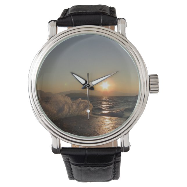 Relógio Sunset Over Waves na costa da Croácia (Frente)