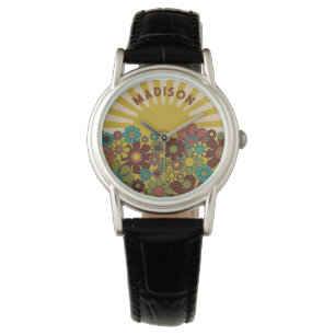 Relógio Sunshine Retro Garden Vintage 60s 70s Personalizad