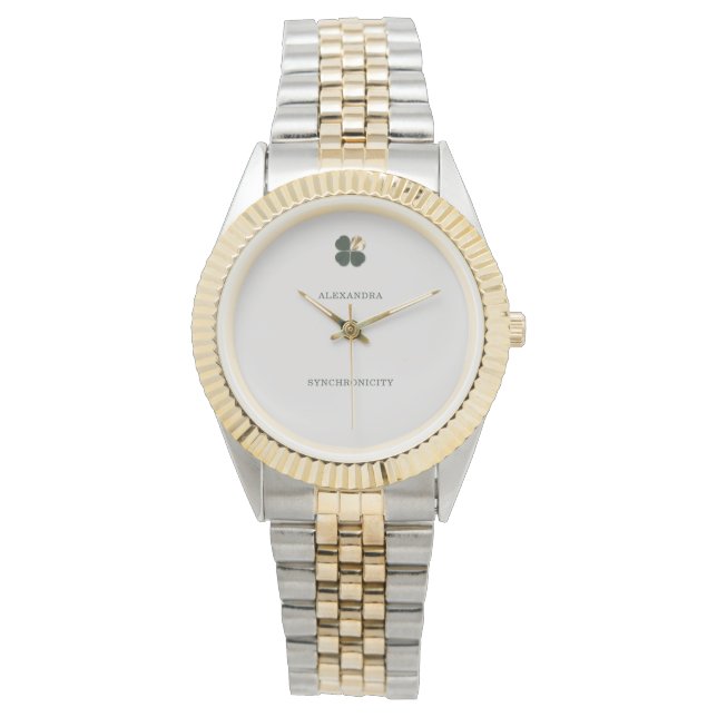 Relógio Synchronicity Gold Clover Personalized Luxe Watch (Frente)