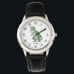 Relógio T Rex Dinossaur Kid<br><div class="desc">Fierce T Rex,  um dinossauro pré-histórico,  vigia a aquarela para rapazes ou raparigas. Pulseira para Relógio Preta. De volta à escola ou presente de Natal. Escolha a sua própria cor de banda de relógio.</div>