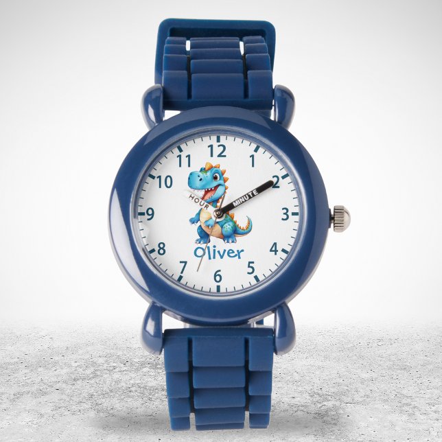 Relógio T-rex Dinossauro Azul Fofo Personalizado (Criador carregado)