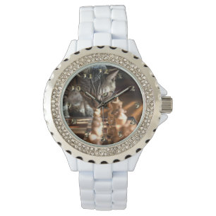 Relógio Tabby Cat Playing Chess