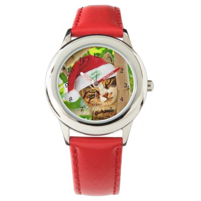 Relógio Tabby de Natal, Cat em uma árvore. (Frente)