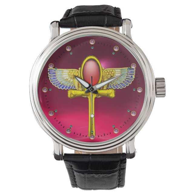 Relógio TALISMÃ VERMELHO/ CORNUCOPIA ALADA ANKH EGÍPCIA Ro (Frente)