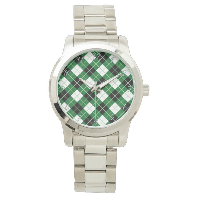 Relógio Tartan Argyle Diagonal Diamante Clã Clássico Atemp (Frente)