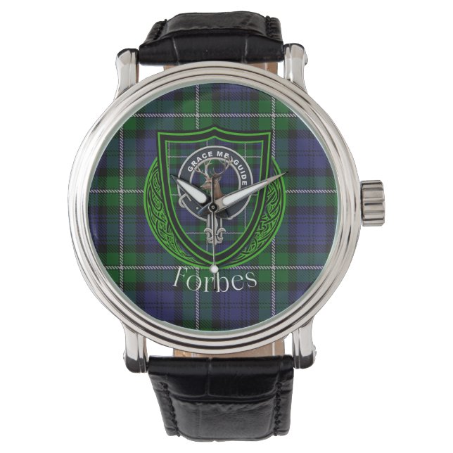 Relógio Tartan e Brasão do Clã Escocês Forbes (Frente)