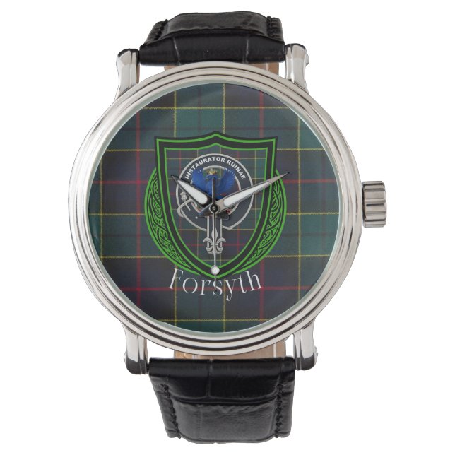 Relógio Tartan e Brasão do Clã Escocês Forsyth (Frente)