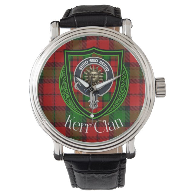 Relógio Tartan e Brasão do Clã Escocês Kerr (Frente)