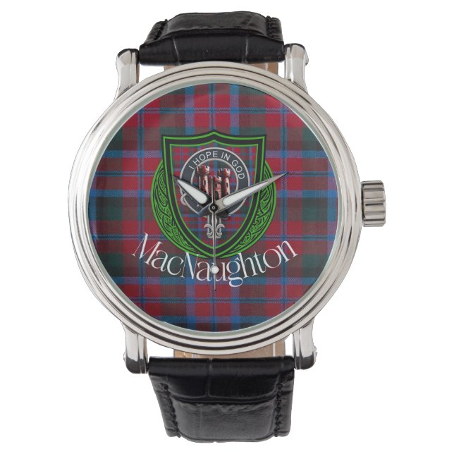 Relógio Tartan e Brasão do Clã Escocês MacNaughton (Frente)