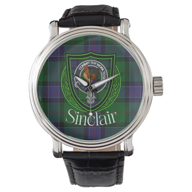 Relógio Tartan e Brasão do Clã Escocês Sinclair (Frente)
