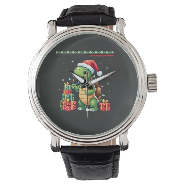 Relógio Tartaruga de Natal Suéter Feio de Natal Diversão  (Frente)