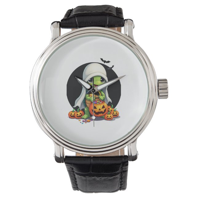 Relógio Tartaruga Fantasma de Halloween Adorável com Doce  (Frente)