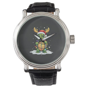 Relógio Tartaruga Marinha Papai Noel Luzes de Natal Xmas H