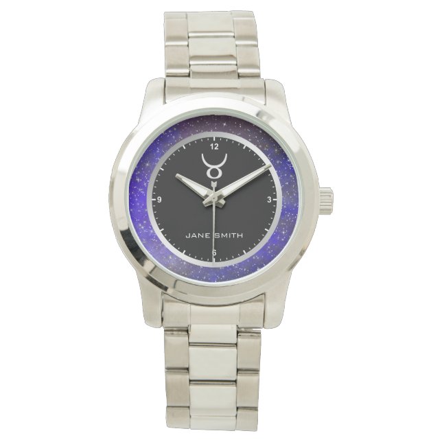Relógio Taurus Zodiac Símbolo Símbolo Galáxia Estrelas Nom (Frente)