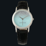 Relógio Teal Aqua Blue Silver Glitter Girly Monographic No<br><div class="desc">Aqua Blue Teal e Silver Sparkle Monogramas Name Watch. Isso faz a formatura perfeita,  aniversário,  casamento,  chá de panela,  aniversário,  chá de fraldas ou presente de festa de solteira para alguém que ama luxo de vidro e estilos quíticos.</div>