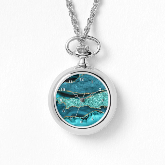 Relógio Teal Blue Marble Aqua Turquoise Watch (Frente)