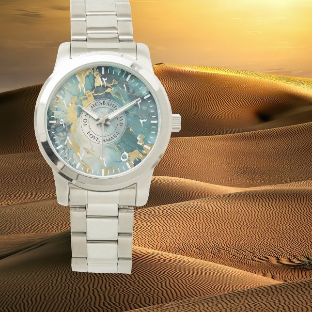 Relógio Teal Dourado Marble Watch - Grande Bracelete Prate (Criador carregado)