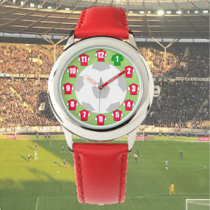 Relógio Tema de futebol infantil com camisas vermelhas e b