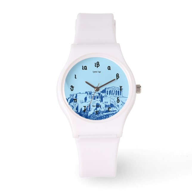 Relógio Tempo Grego - Numerais Gregos e o Parténon (Frente)