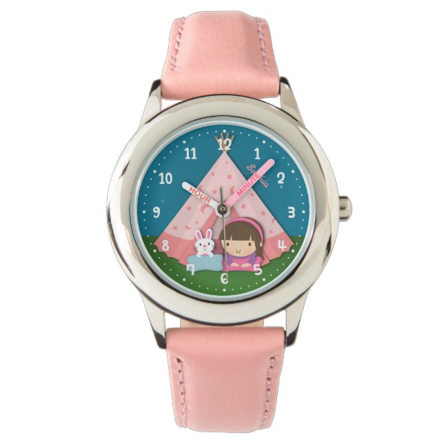 Relógio Tenda Teepee Bunny Meninas Personalizado (Frente)