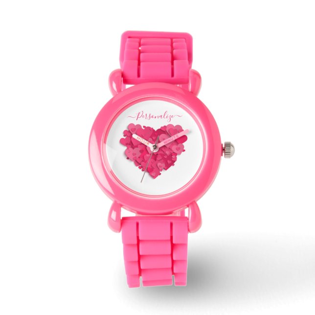 Relógio Tendy 3D Pink Heart Watch com opção de adição de n (Frente)