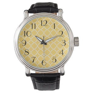Relógio Teste padrão amarelo de Quatrefoil