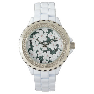 Relógio Teste padrão de flores tropical branco
