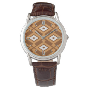 Relógio Teste padrão de Ikat - Brown, oxidação e creme