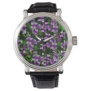 Relógio Teste padrão de mosaico da violeta de madeira de