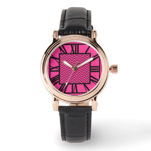 Relógio Teste padrão do art deco, rosa do fúcsia