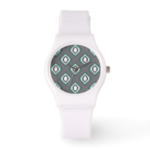 Relógio Teste padrão tribal do ikat retro geométrico