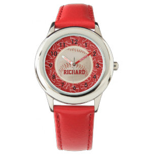 Relógio Teste padrão vermelho personalizado do basebol co