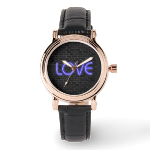 Relógio Texto de amor em néon iluminado em tijolo