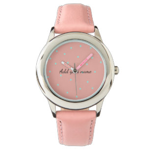 Relógio Texto do nome de adição do bolinhas do Orange Blue