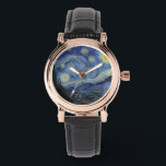 Relógio The Starry Night (Vincent van Gogh) (Famosa Arte)<br><div class="desc">Este design apresenta uma famosa pintura do pintor holandês Poste-impressionista Vincent van Gogh (1853-1890). Ele mostra a visão da janela voltada para leste da sua sala de asilo em Santo-Rémy-de-Provence, pouco antes do nascer do sol; van Gogh também acrescentou uma vila imaginária ao local. "A Noite Estrelada" é uma das...</div>