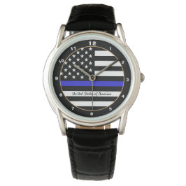 Relógio Thin Blue Line e polícia de bandeira americana / e